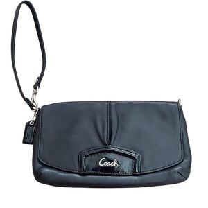 Coach Black Leather Wristlet with Logo Detail